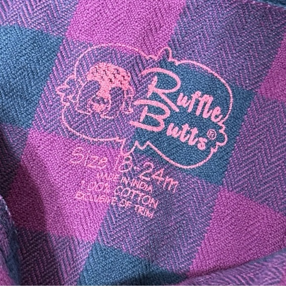 Ruffle Butts Plaid Shirt Dress 18–24M Purple Blue Check Cotton - Picture 4 of 6